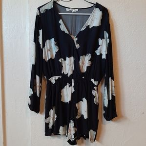 Black Floral Long Sleeved Romper